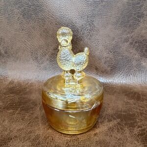 VTG Jeanette Carnival Glass Iridescent Poodle Dog Powder Jar Trinket Dish